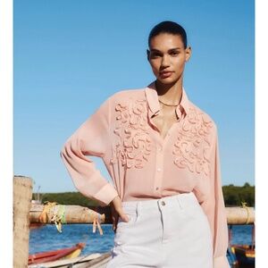 NWT Zara Textured Front Blouse in Blush Sz. L